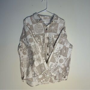 Smiley x H&M Beige Smiley Face Print Button-Up Shirt Jacket Size S
